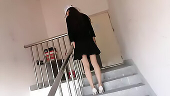 An Asian Teen'S Wild Sex In A Stairwell With Spanking And Blowjob