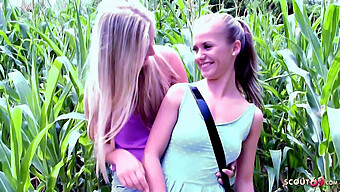 Femdom: Cute Girl Tricks Skinny Classmate Into Public Lesbian Sex