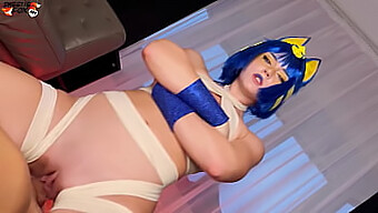 Γαμώ Ένα Κορίτσι Με Μεγάλη Λεία Στο Cosplay Ankha Meme